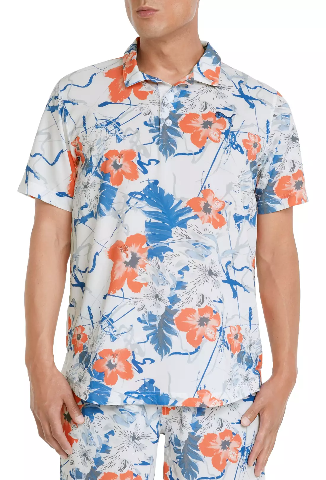 PUMA Nassau Golf Polo Bright White/ Hot Coral 1 PUMA Nassau Golf Polo Bright White/ Hot Coral